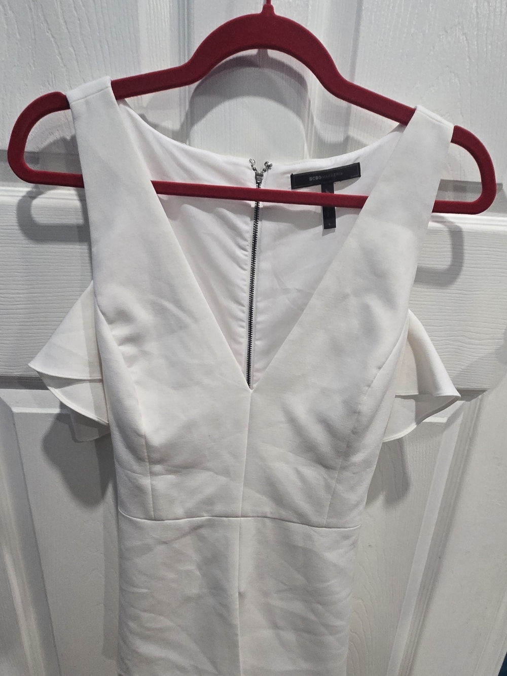 BCBG White Backless V-Neck Dress with Flutter Sleeves